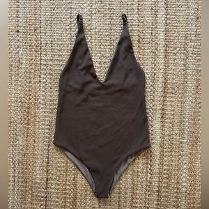 Acacia Ribbed Chocolate Brown One Piece size Small